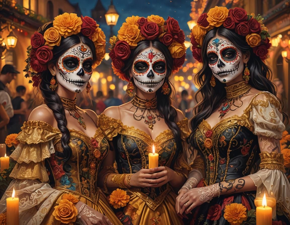 Vibrant Dia De Los Muertos Celebration in Digital Painting