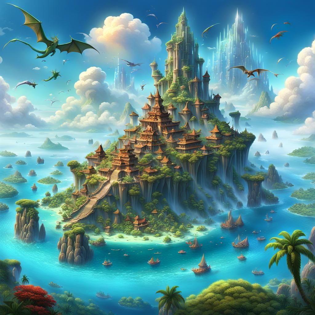 Fantasy Islands with Dragons in 3D Art