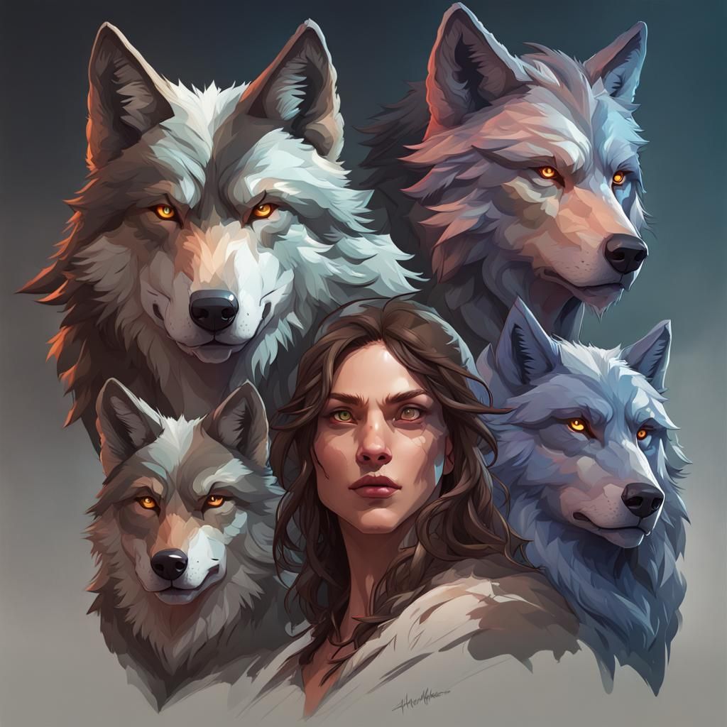 Hyperdetailed Wolves Portrait in Volumetric Lighting