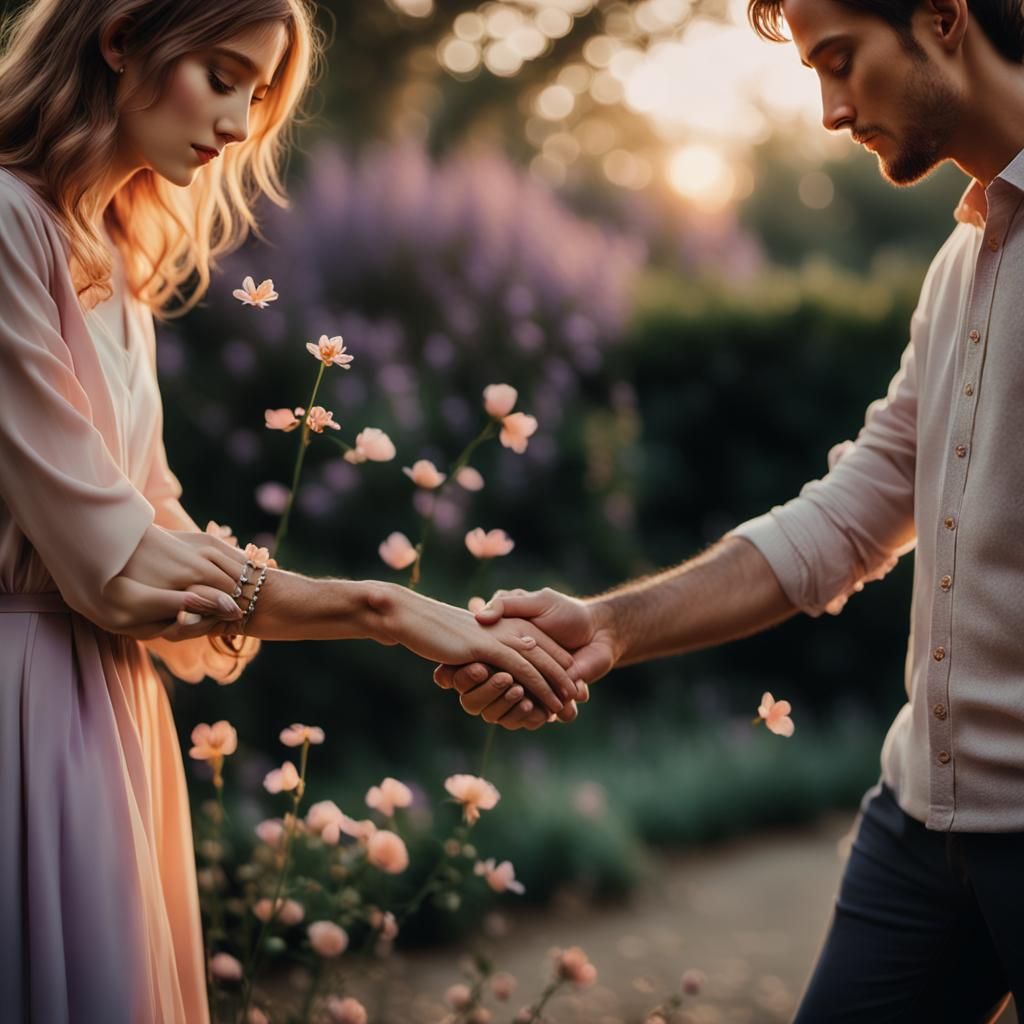 Romantic Couple Embracing in Twilight Garden
