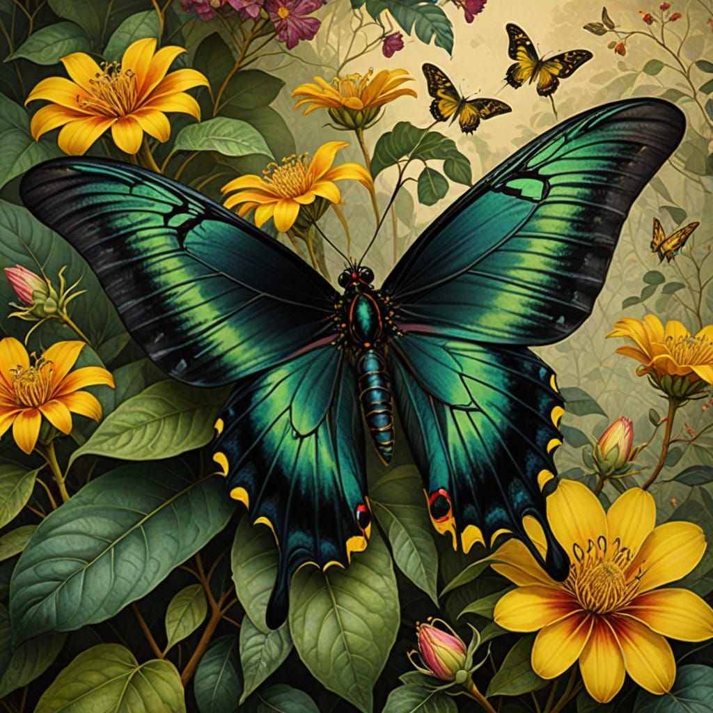 Majestic Rajah Brooke's Birdwing Butterfly in Tropical Parad...