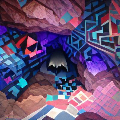 Geometric Maximalist Cave in Cool Colors