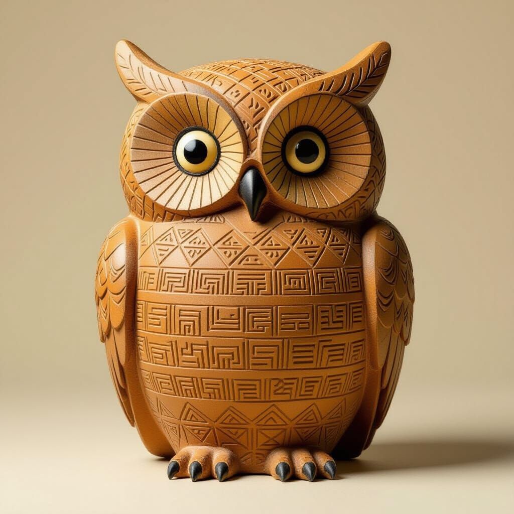 Terracotta Owl Sculpture in Mesopotamian Style