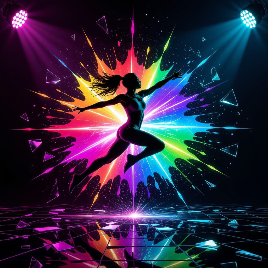 Explosive Surreal Silhouette in Rainbow Paint Splatter