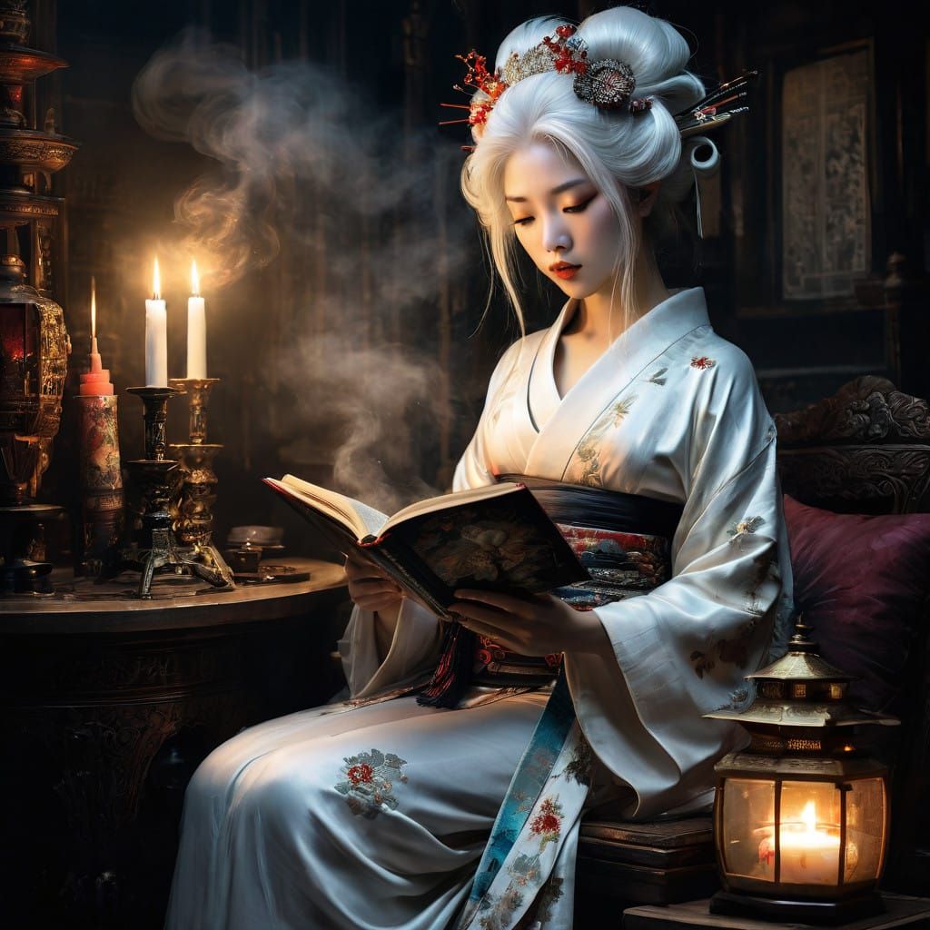 Enchanted Geisha by Candlelight in Dreamlike Style