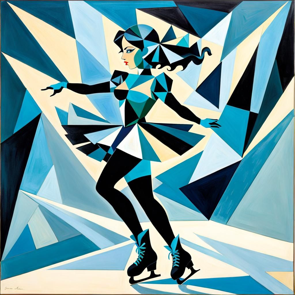 Ice skating | Analytical cubism (Blue Pencil XL)
