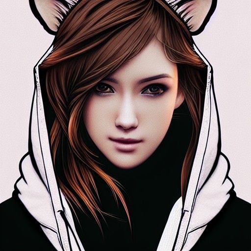 Fox-Eared Girl in Hoodie: Digital Art Illustration