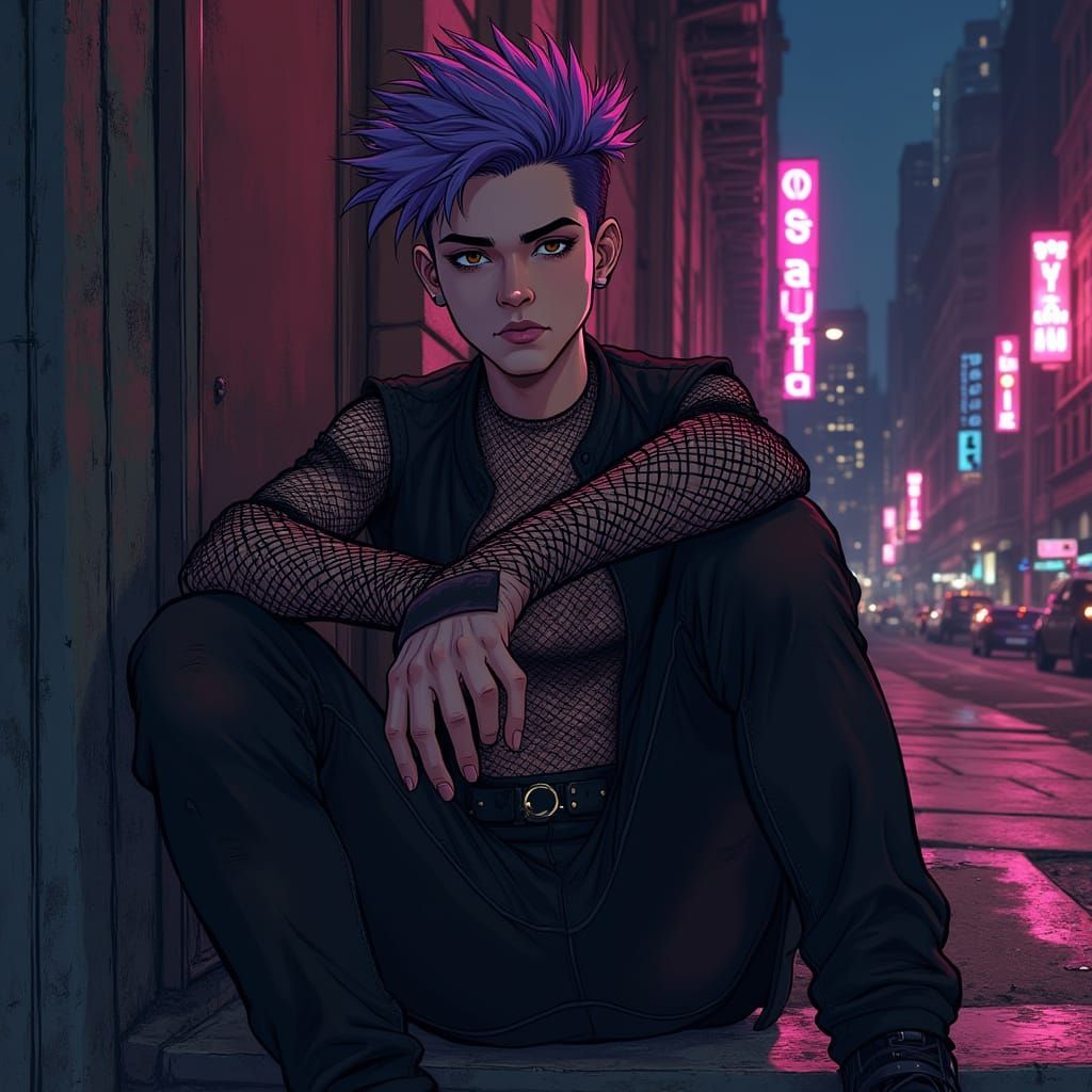 Midnight Stoop in Neon Noir