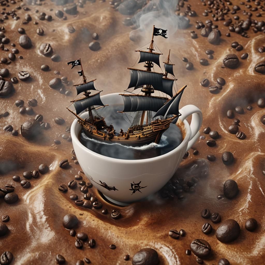 Pirate Ships Battle in Coffee Cup