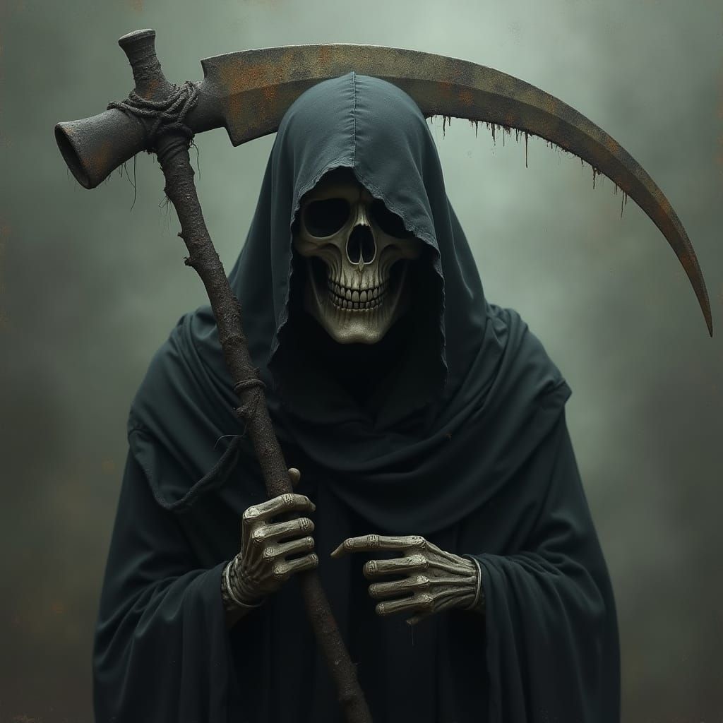 Dark Surrealist Grim Reaper Figure in a Tattered Black Hood ...