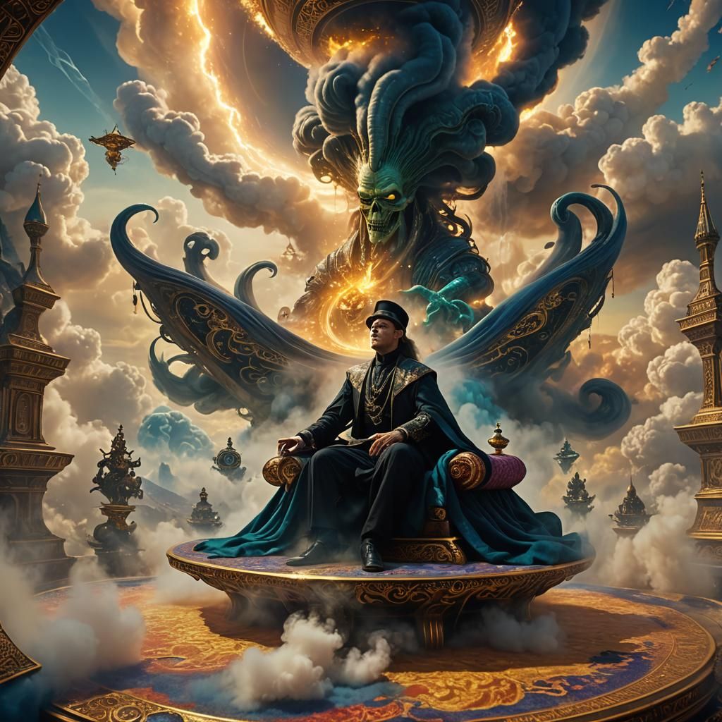 Magician Conjuring Light on Magic Carpet