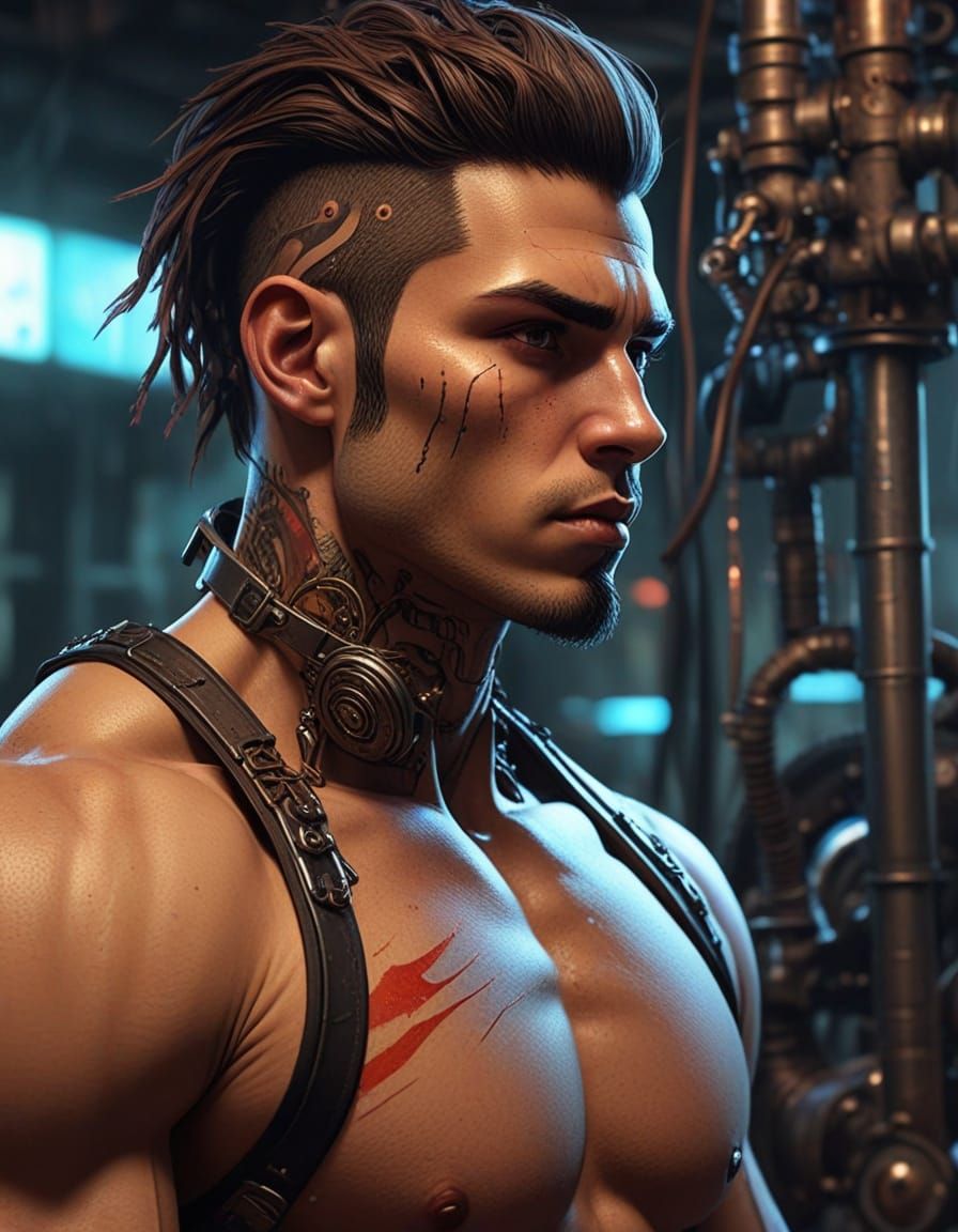 Steampunk Monkey King Training in Neon Cyberpunk Alley