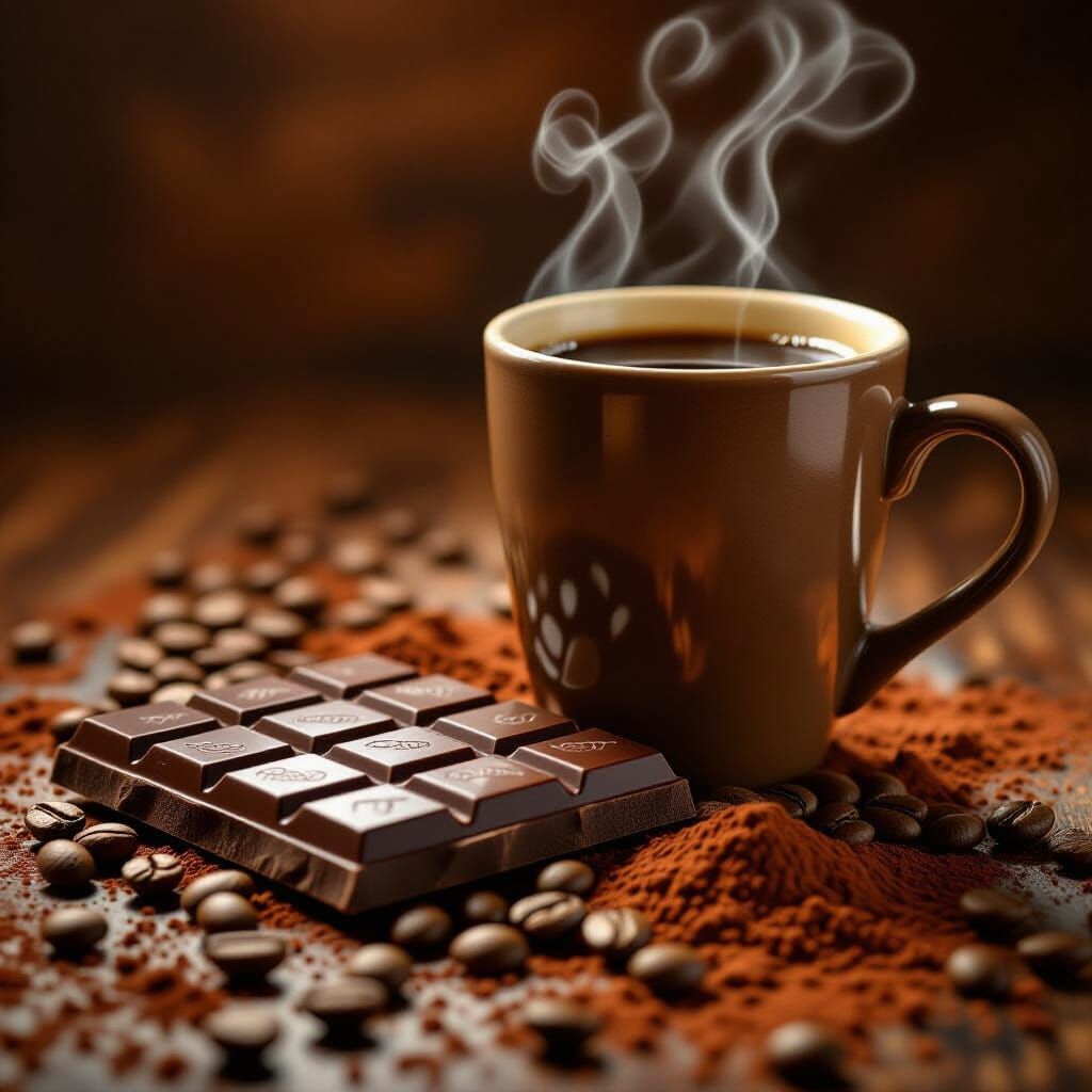 Rich Coffee and Chocolate Scene: Hyperrealistic Still Life
