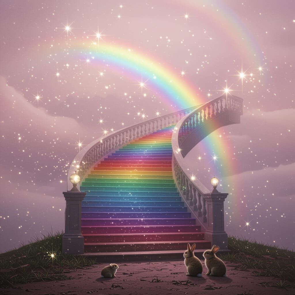 Infinity Rainbow Staircase to Dreamy Pink Sky