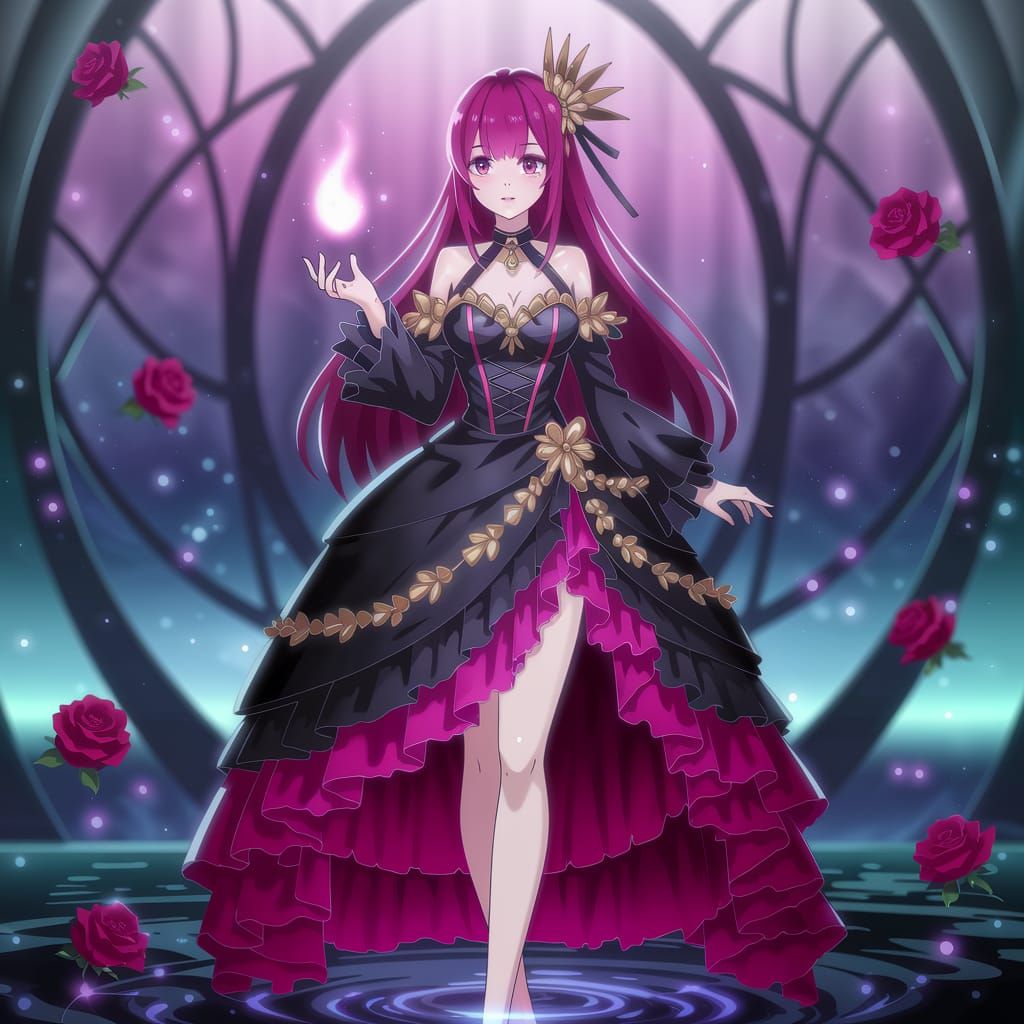 Ethereal Anime Sorceress in Gothic Fantasy Scene