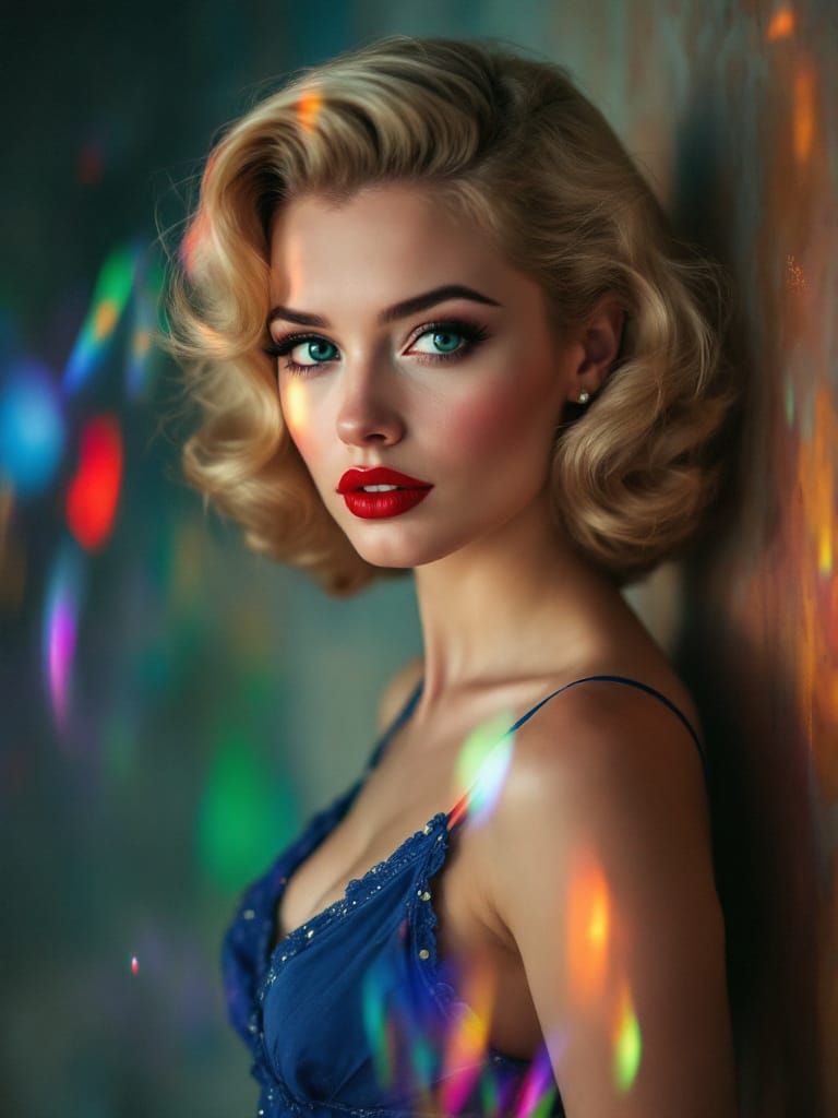 Blonde Pin-Up Woman Through Crystal Lens