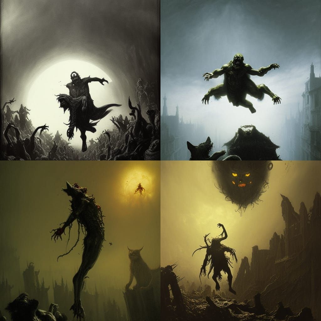 Zombie Rising: Horror Scene in Gustave Doré Style