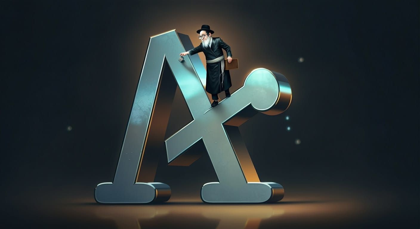 Hasidic Nerd Fixing Giant Letter, Digital Comic Art