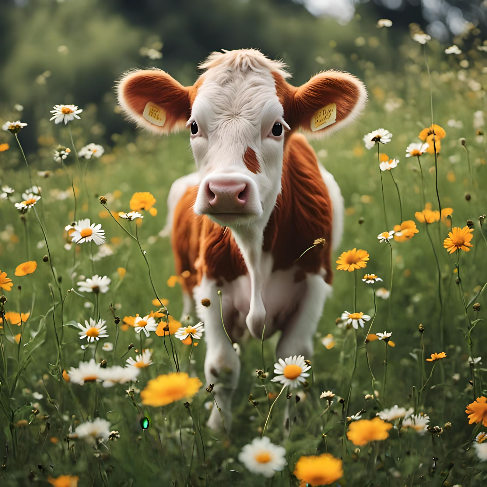 Calf in Dandelion Field