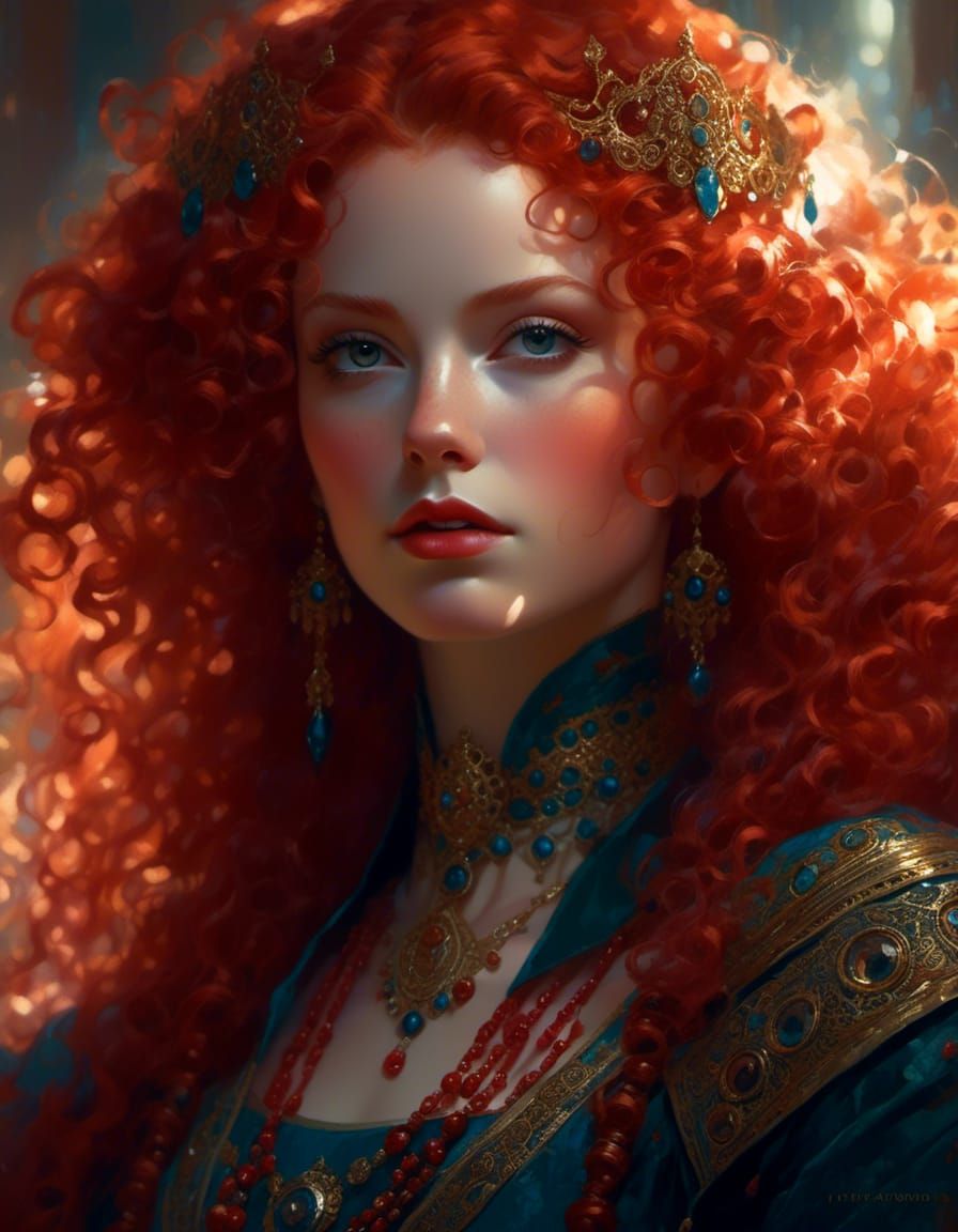 Red-Headed Goddess Portrait with Dramatic Lighting