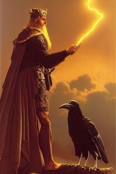 Odin Portrait with Ravens in Hyperrealistic Style