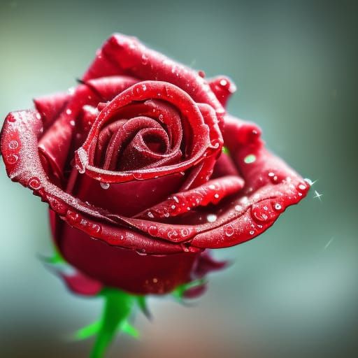Macro Red Rose with Water Droplets