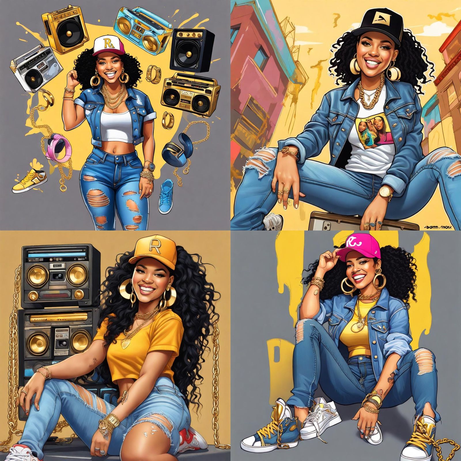 Curvy Woman with Boombox in Vibrant Rap Art