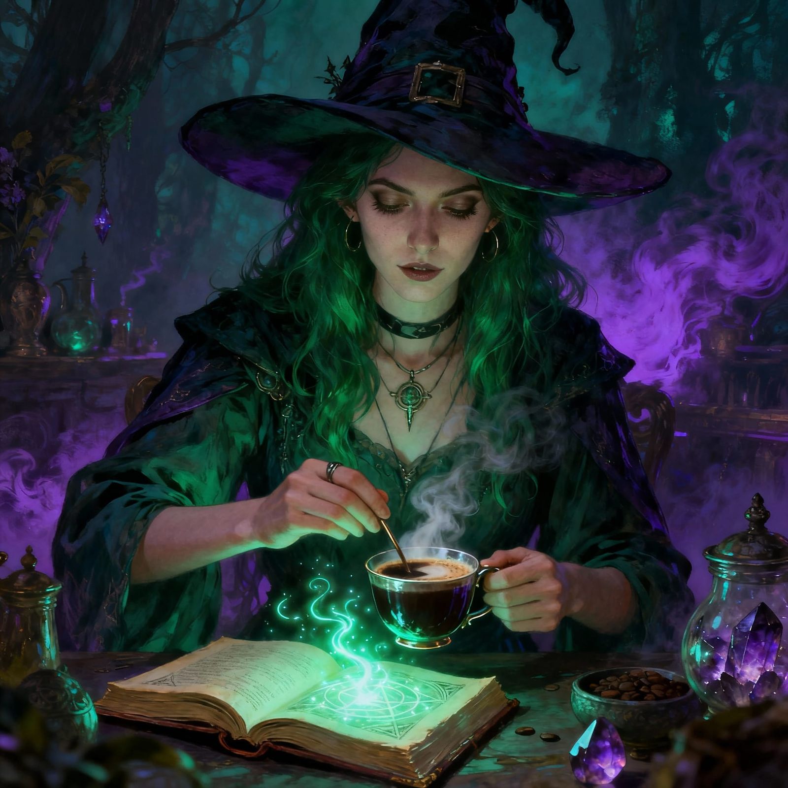 Modern Witch Brews Coffee Beside Spellbook