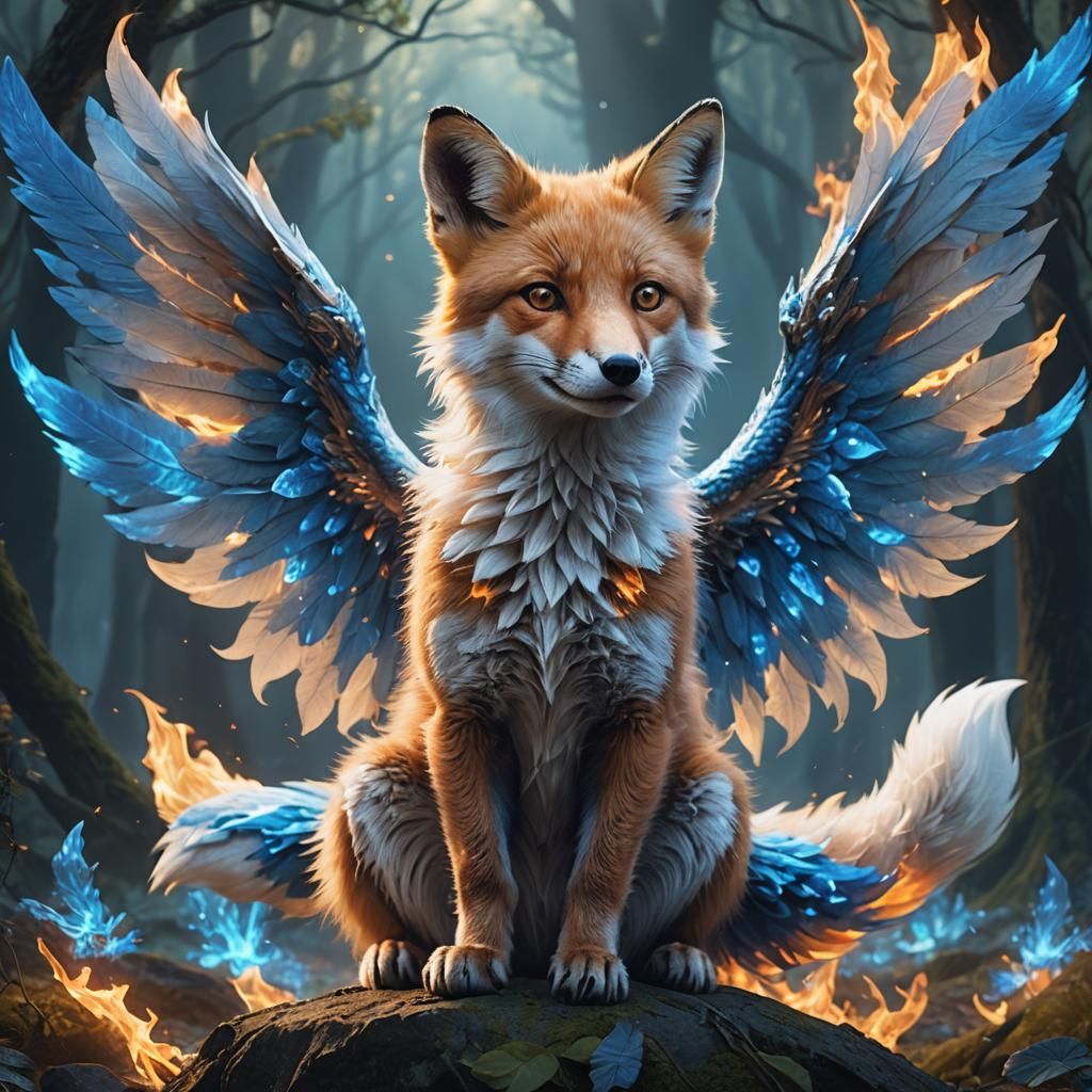 Fiery Fox Cub with Blue Wings