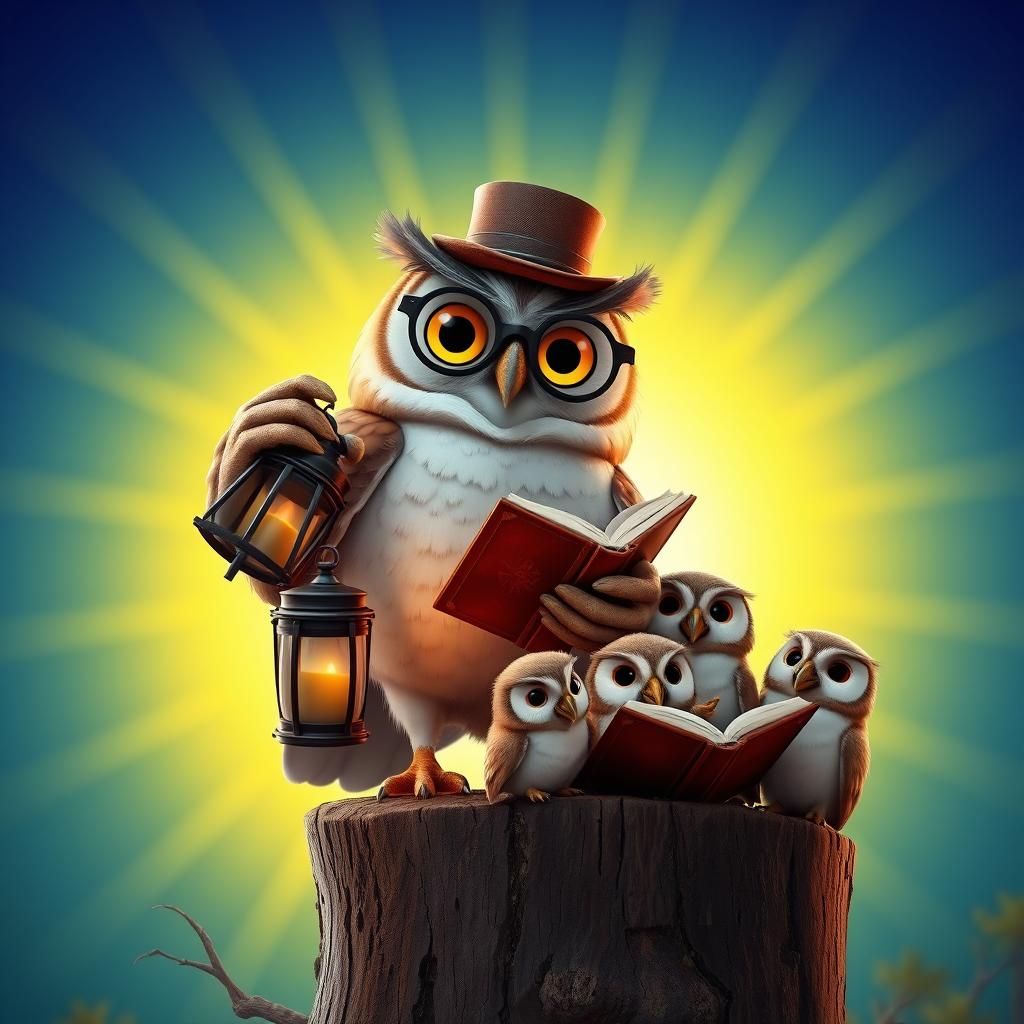 Owl Professor Teaches Astronomy, Hyper-Realistic 3D Art