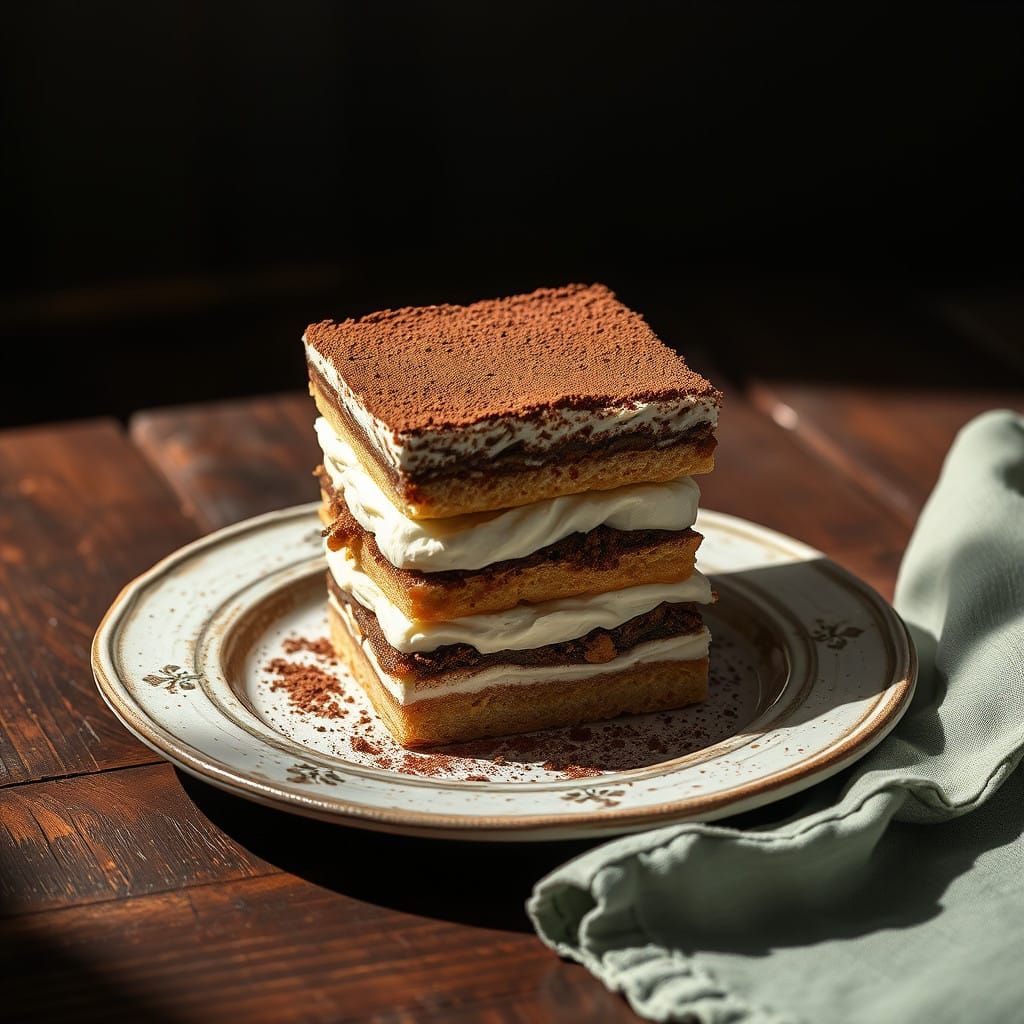 Tempting Tiramisu Display in Vintage Setting