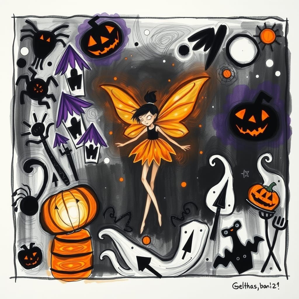 Surreal Halloween Scene Inspired by Child's Crayon Drawing