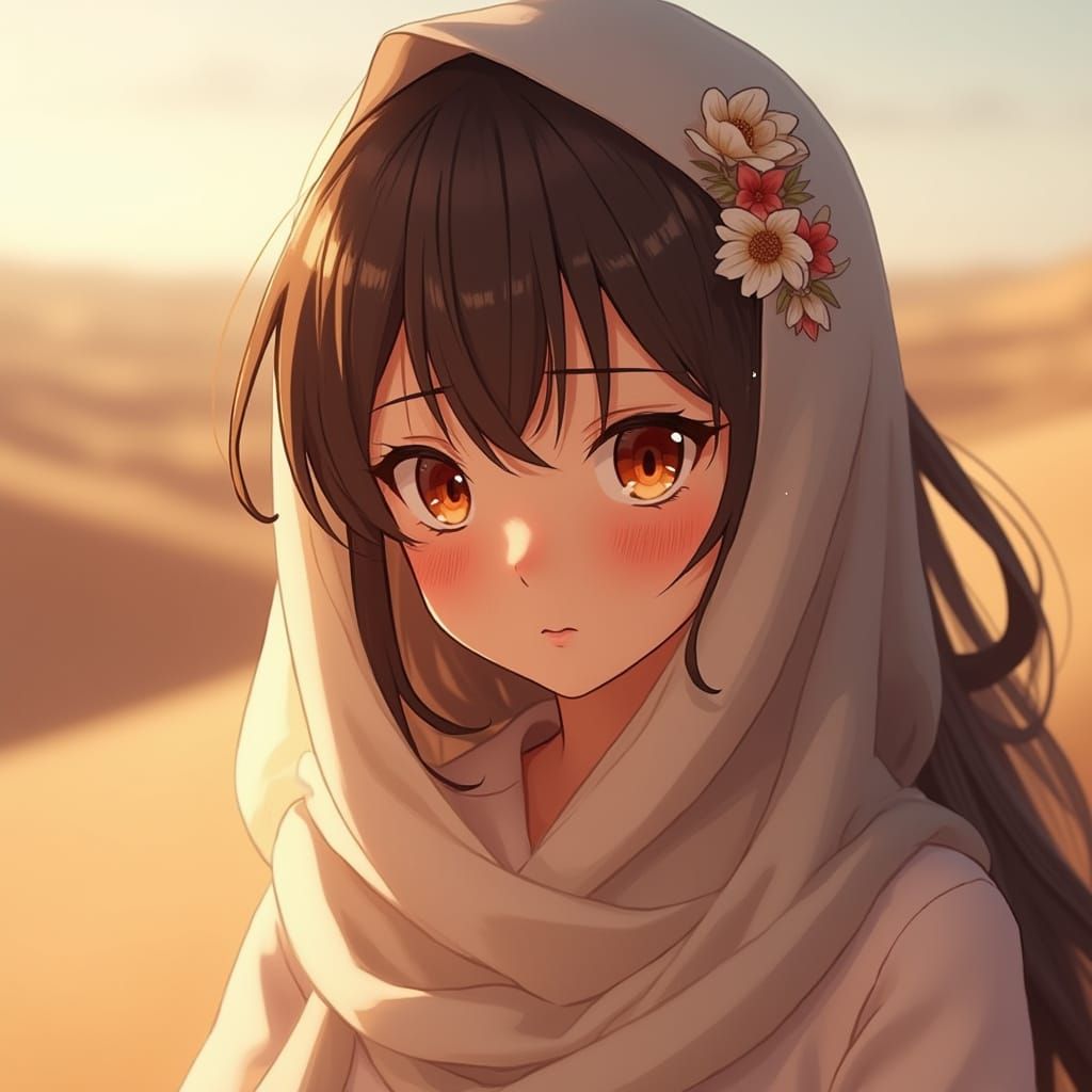 Shy Anime Bride in Saharan Oasis Wedding