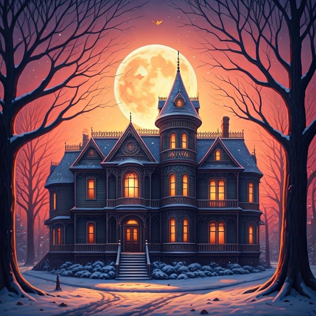 Victorian Village at Dusk in Fantasy Realism Style