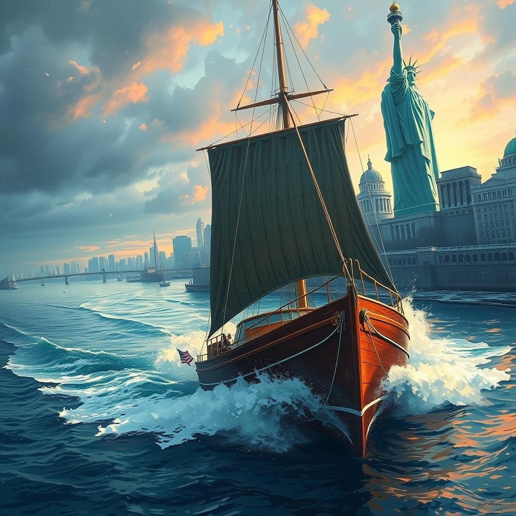 Hyperrealistic Statue of Liberty Splash Art