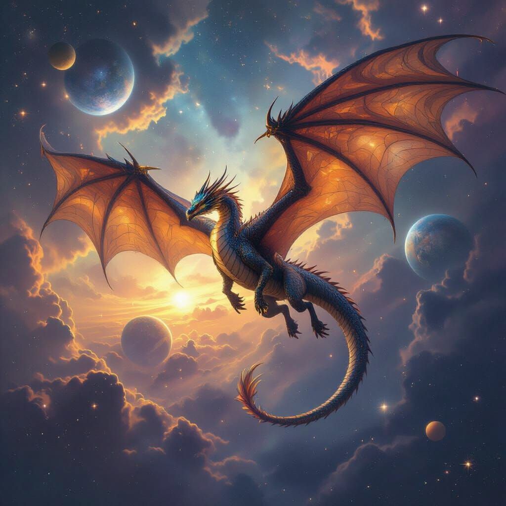 Cosmic Dragon Soaring Through Nebula Sky