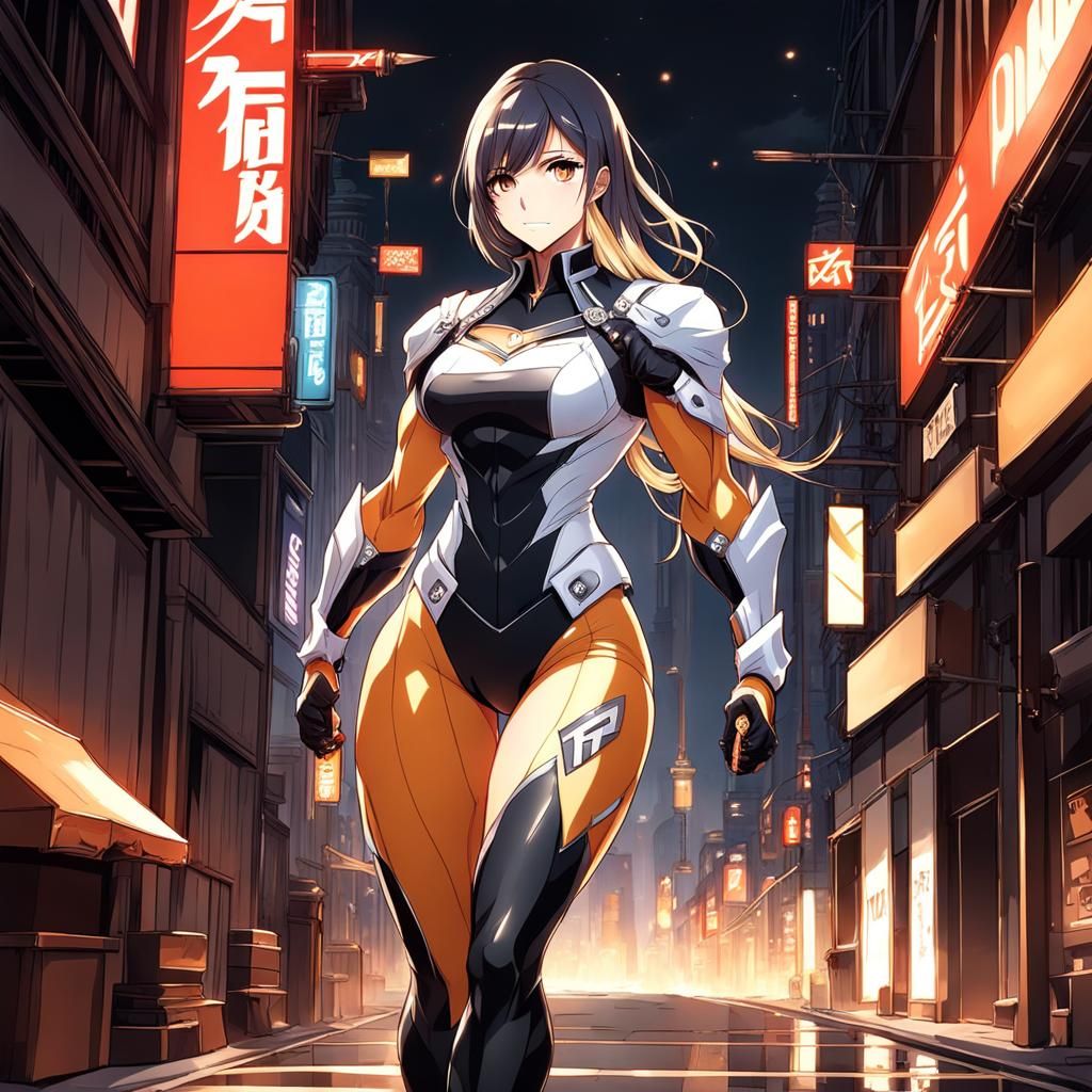 Anime Woman with Muscular Physique and Detailed Anatomy