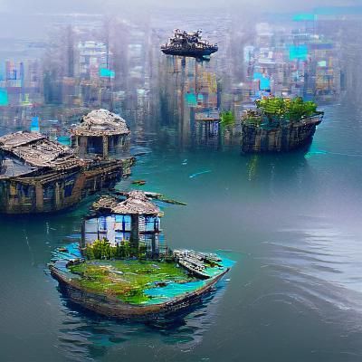 Surreal Floating Abandoned City Concept Art