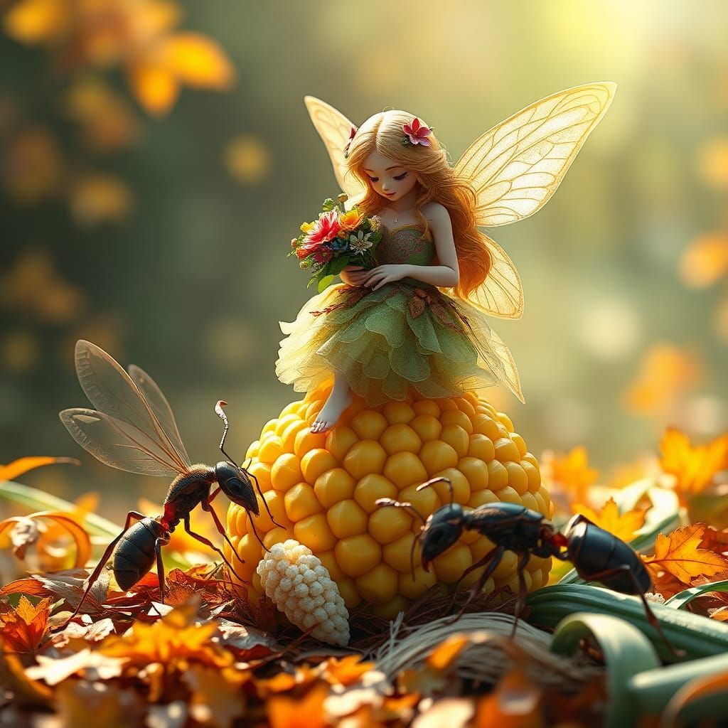 Fairy on Corncob with Ant Offering