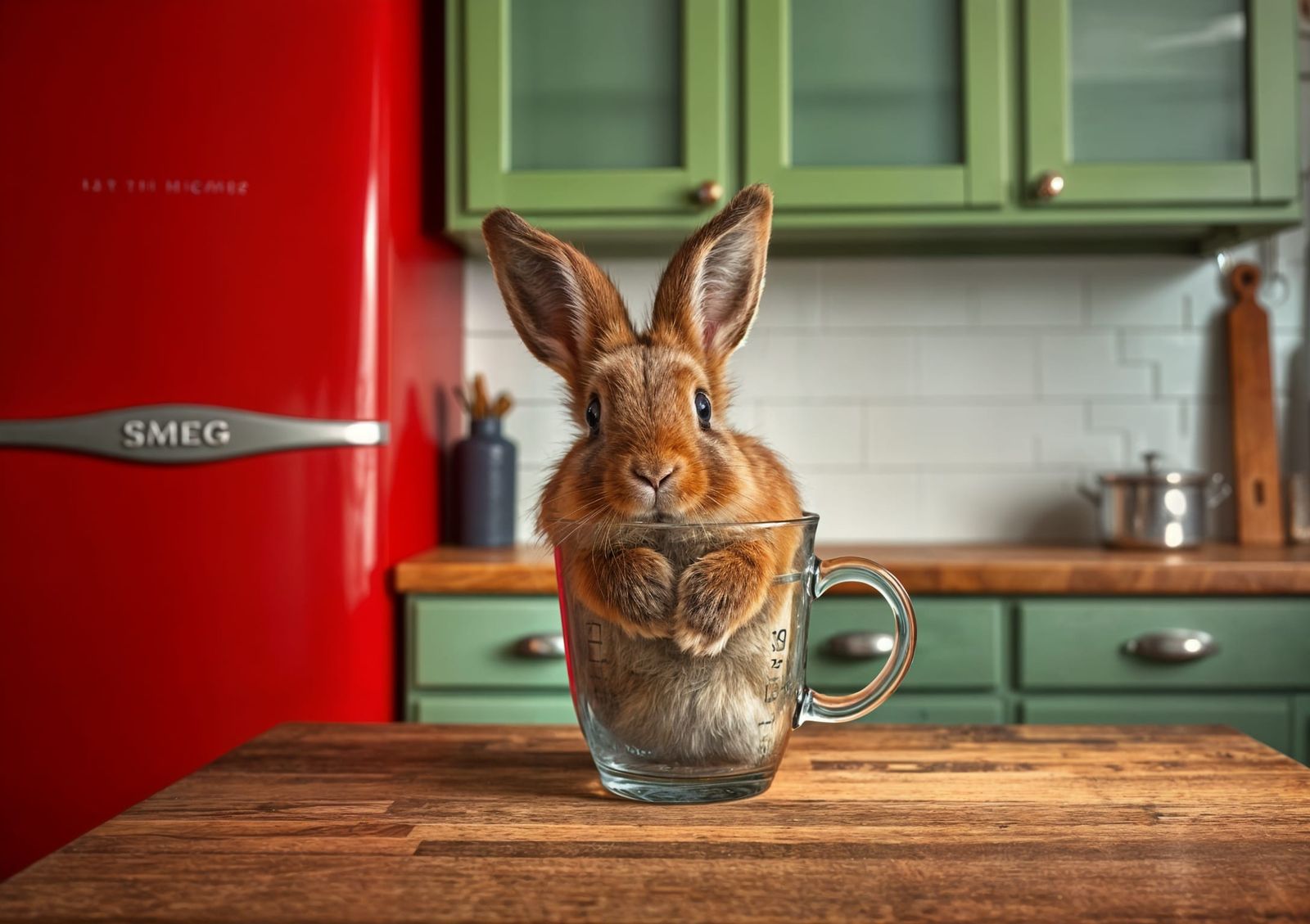 Adorable Rabbit in Vintage Kitchen Measuring Cup