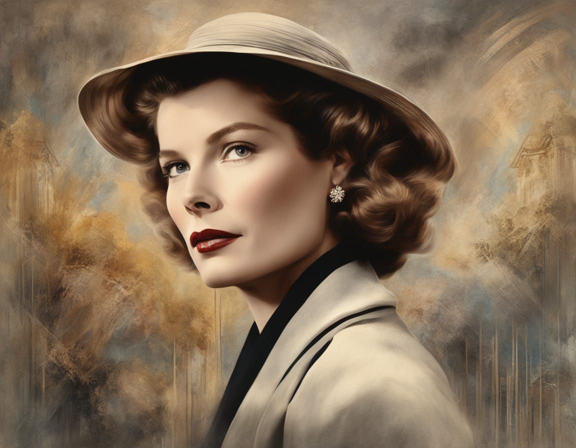 Katharine Hepburn Movie Poster in Naive Art Style