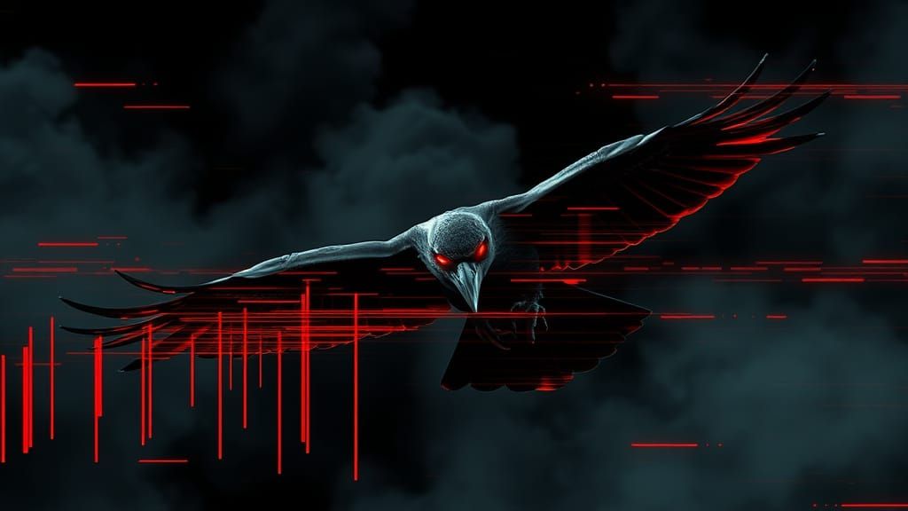Glitch Art Raven with Red Digital Artifacts