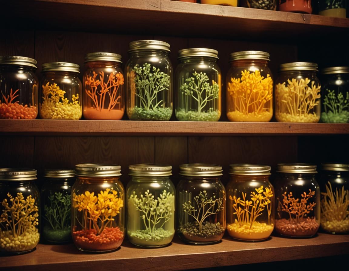 Four Seasons in Jars: A Cinematic Film Still