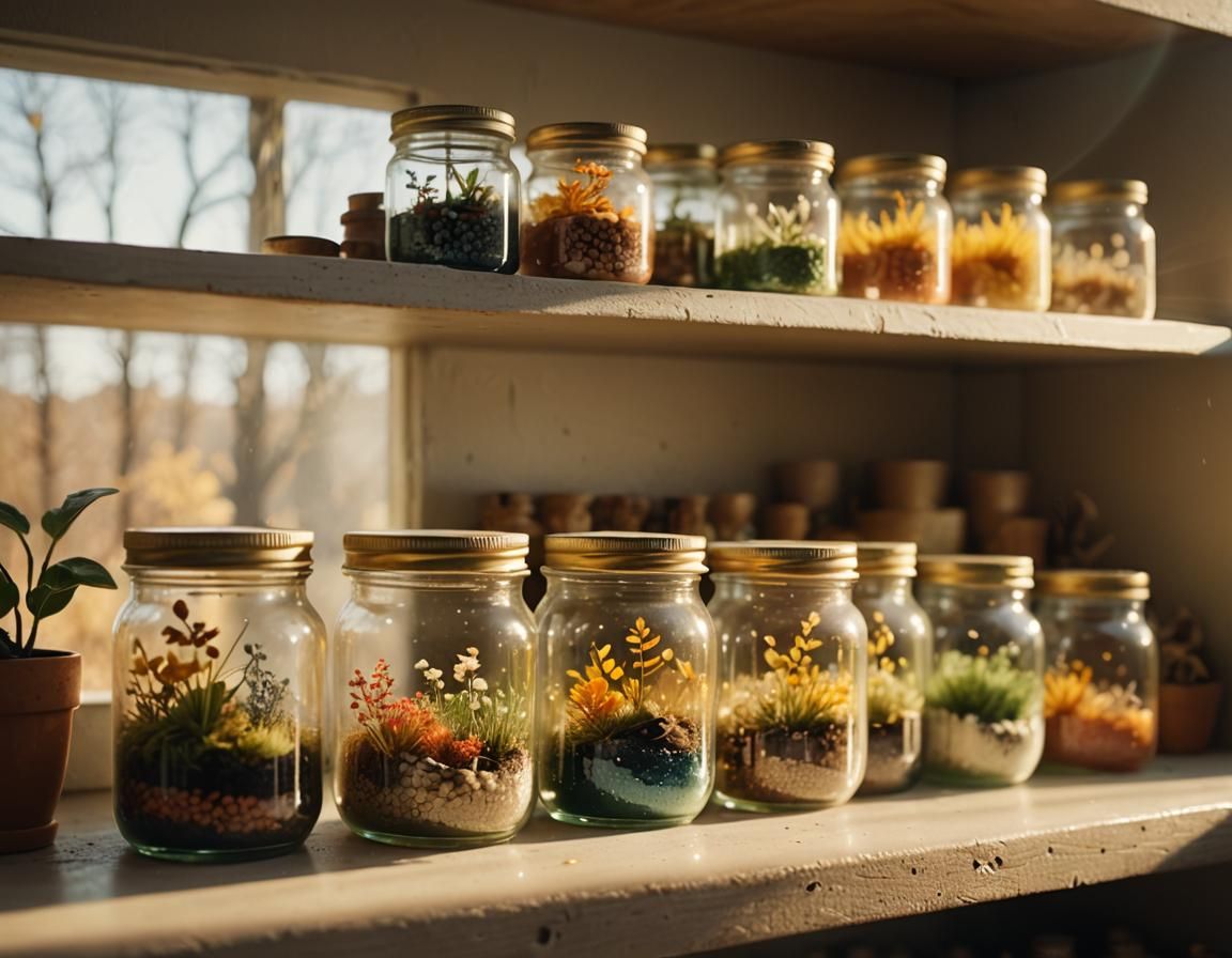 Miniature Seasonal Worlds in Glass Jars