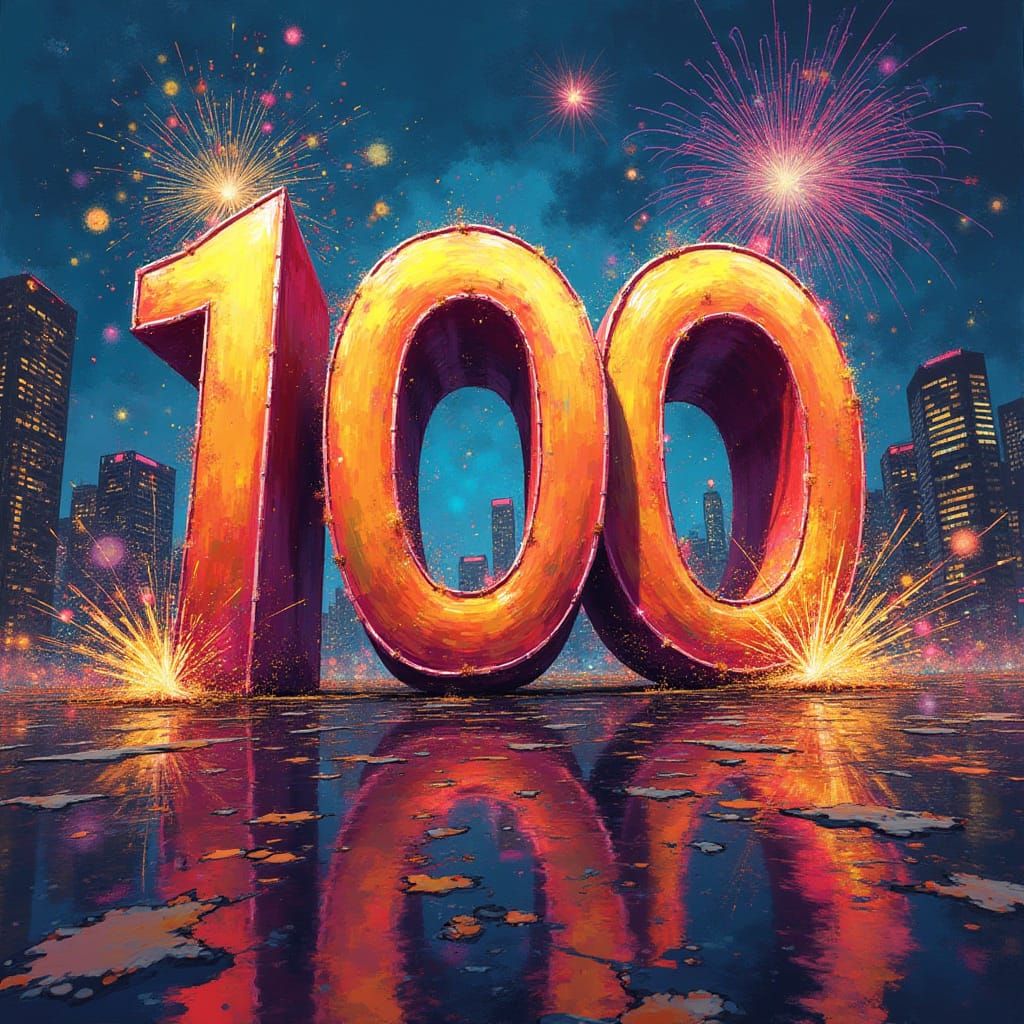 Graffiti Explosion in Cityscape: Oversized '100' in Vibrant ...