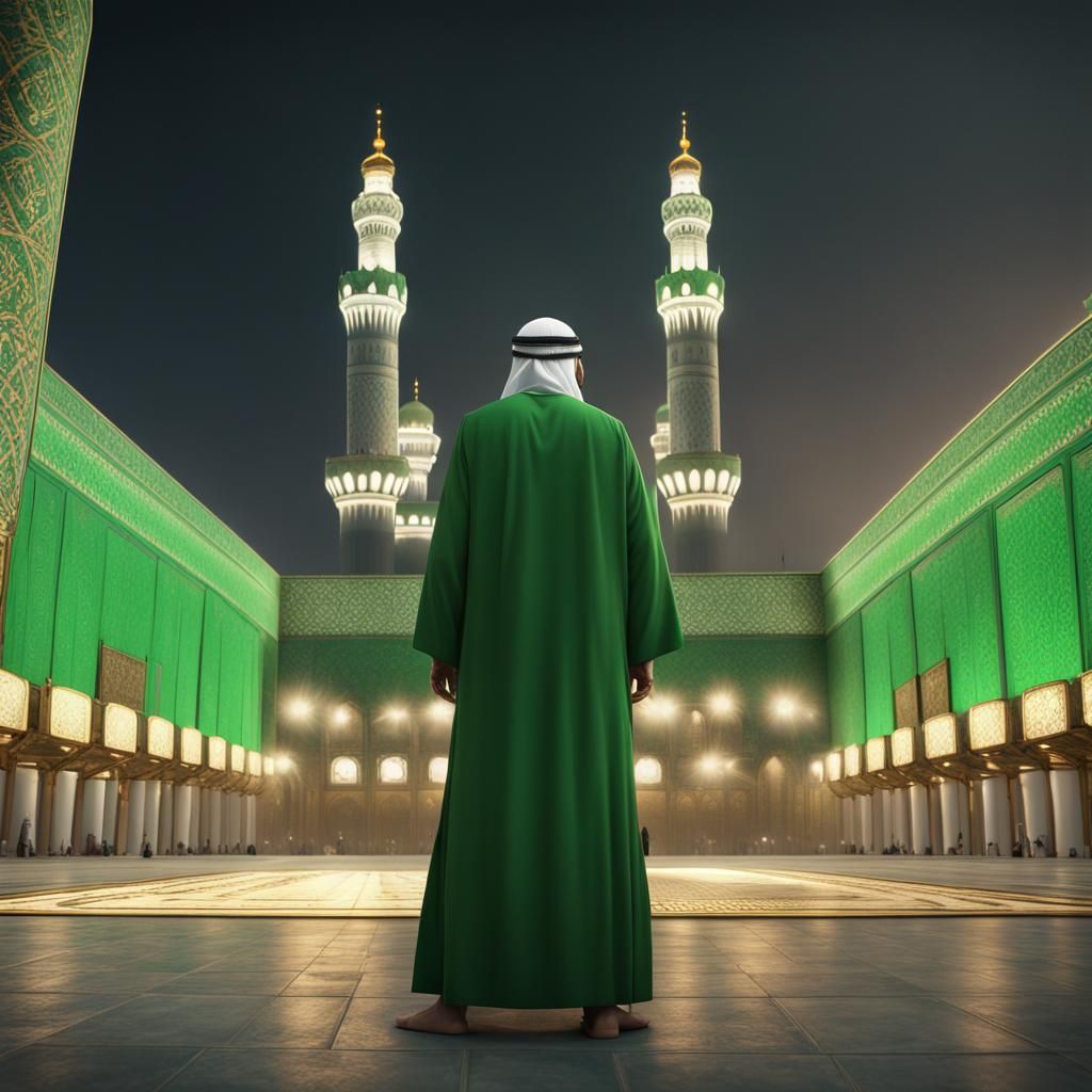 Imam Mahdi at Kaaba: Detailed Fantasy Matte Painting