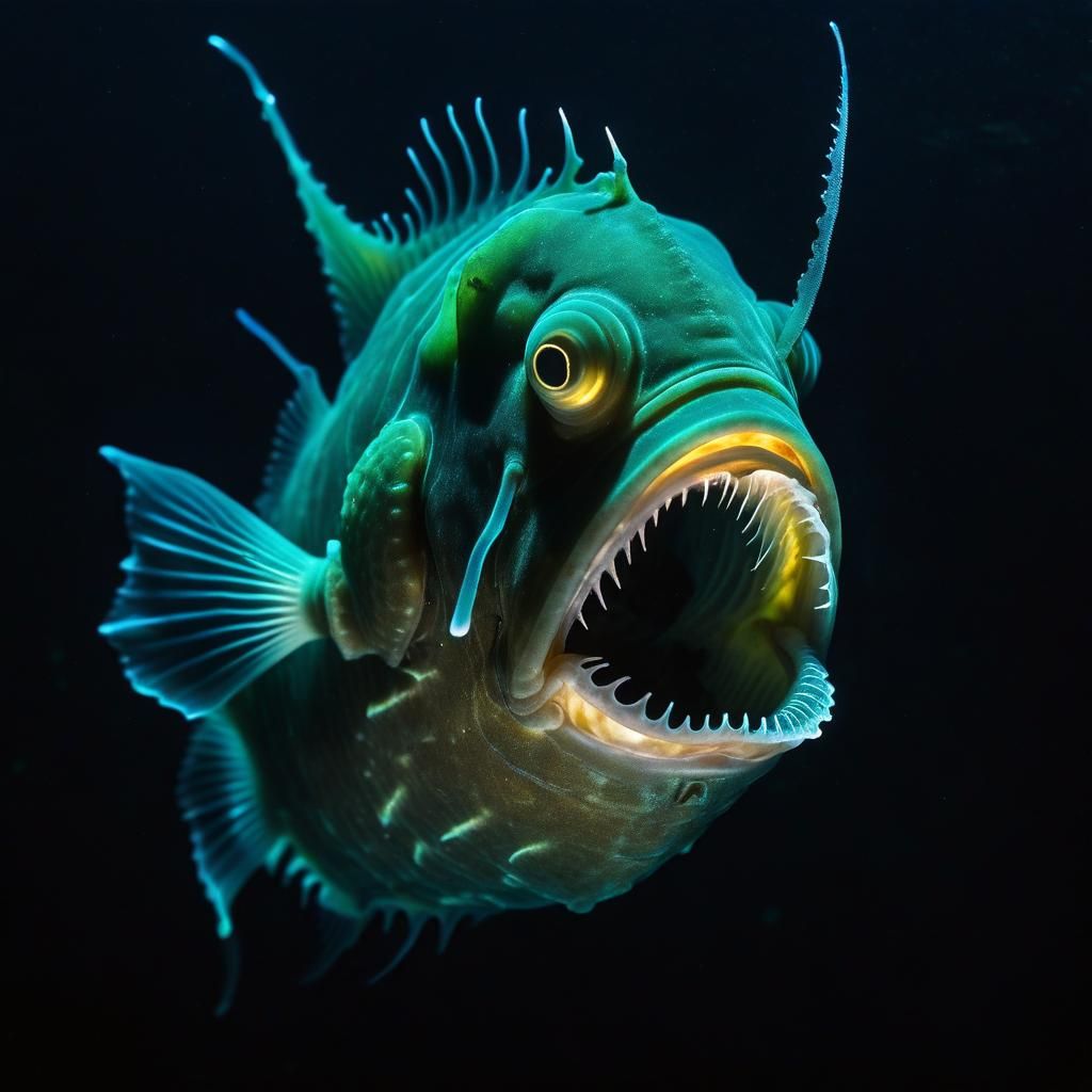 Bioluminescent Anglerfish in the Abyss