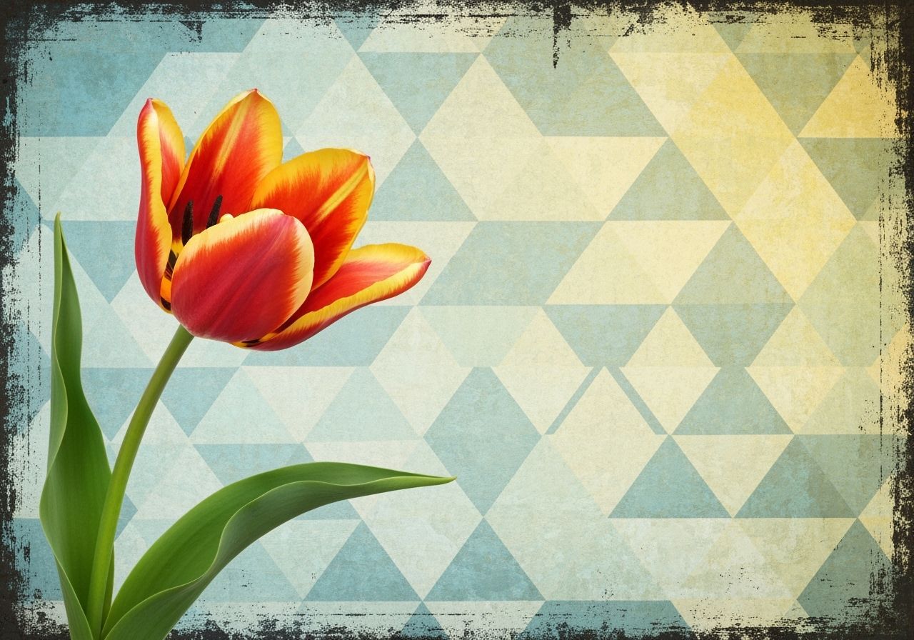 Whimsical Gouache Painting of a Red and Yellow Tulip