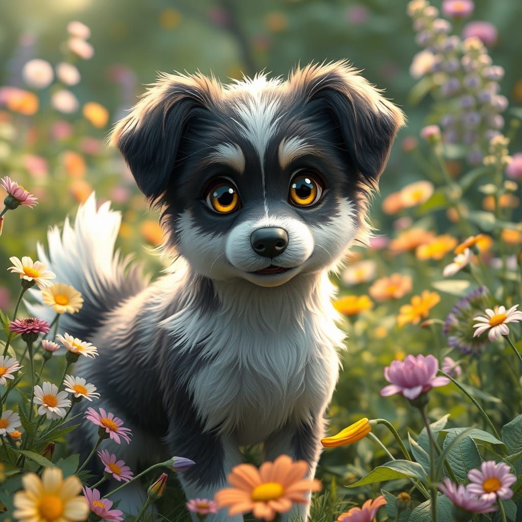 Dog Meets Harpy in Vibrant Anime Garden