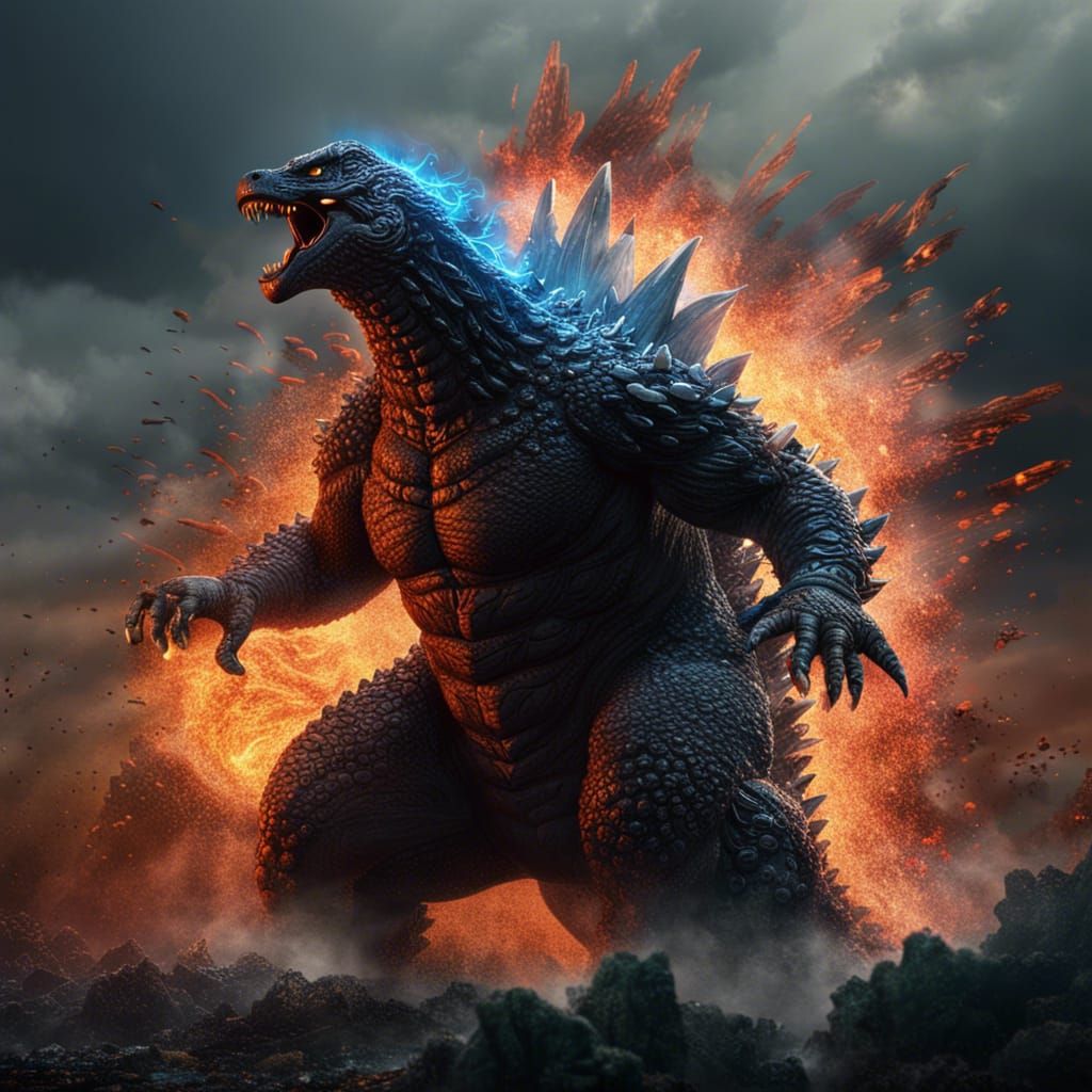 Godzilla Unleashes Atomic Breath in Detailed Matte Painting